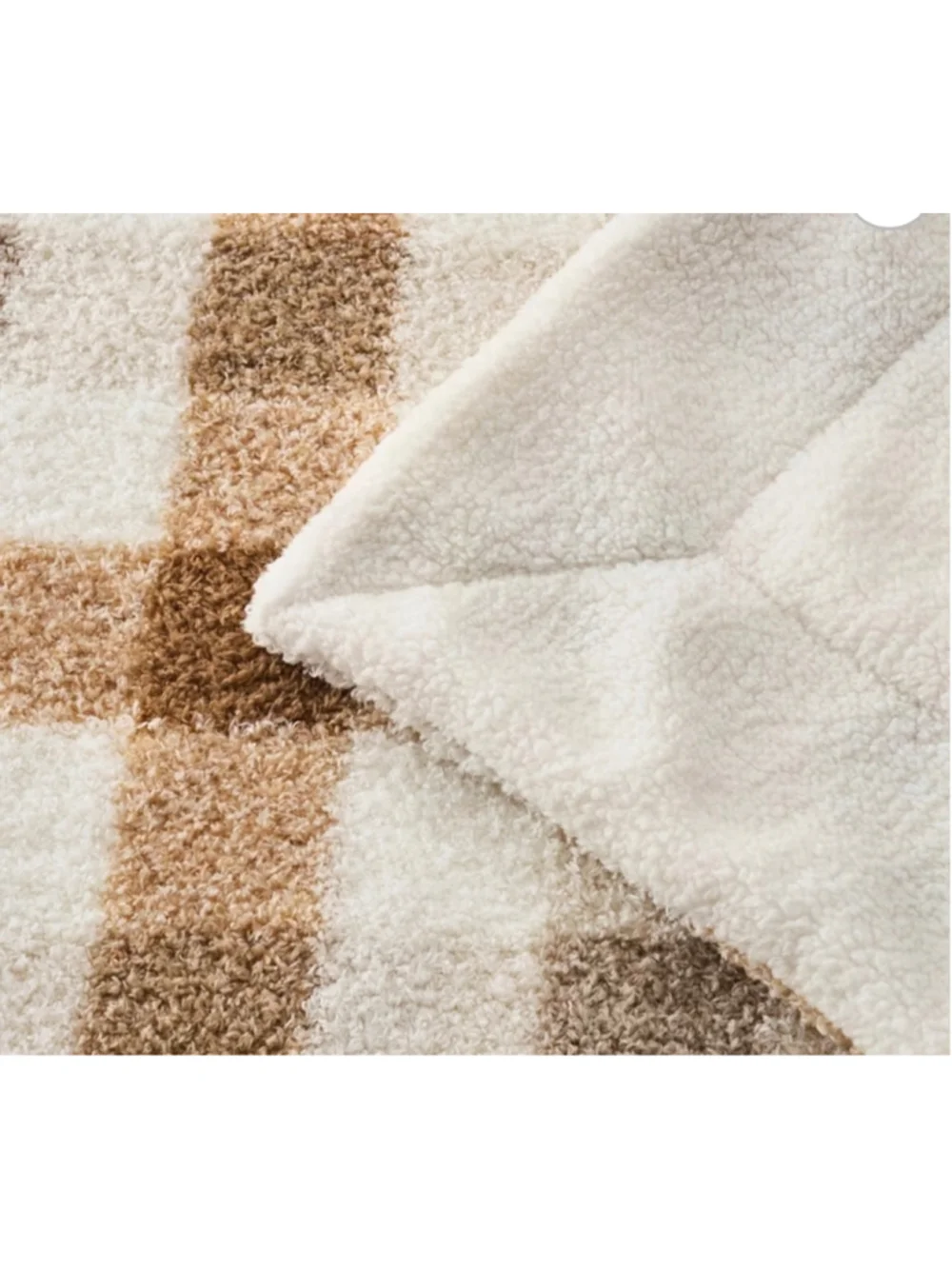 NEW Plaid Sherpa Throw Blanket One Size Beige and White